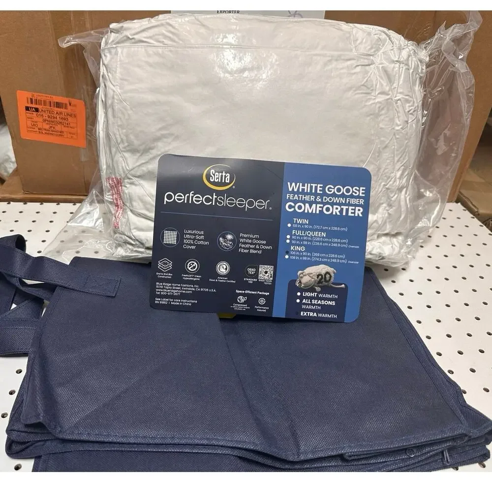 Serta Extra Warmth White Goose Feather and Down Fiber Comforter.